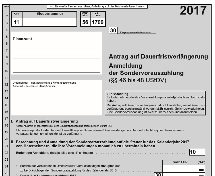 Umsatzsteuer - Antrag auf Dauerfristverlängerung - online
