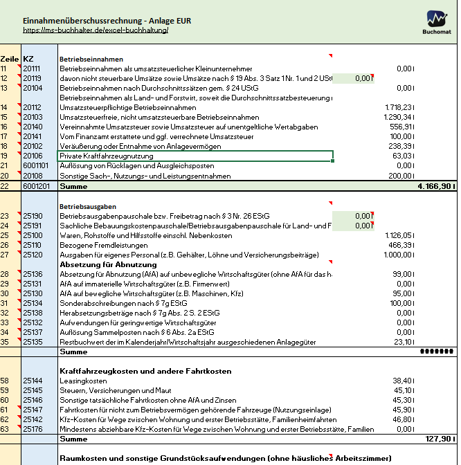 Einnahmenüberschussrechnung Freiberufler Formular Freeware Excel