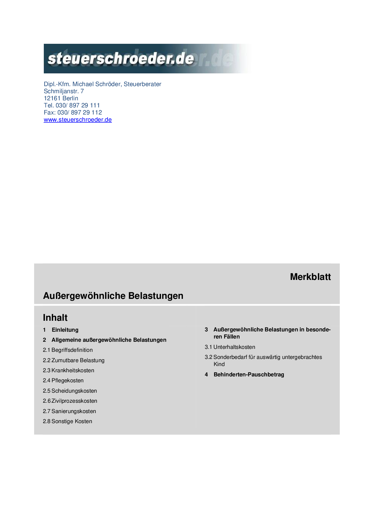 Außergewöhnliche Belastungen + Zumutbare Belastung Tabelle