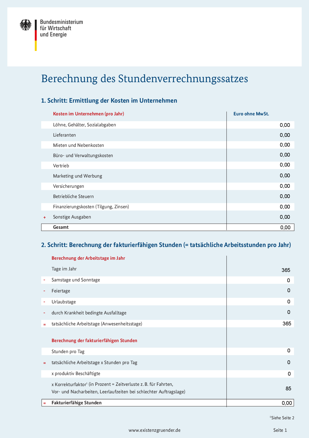 Berechnung + Rechner Stundenverrechnungssatz