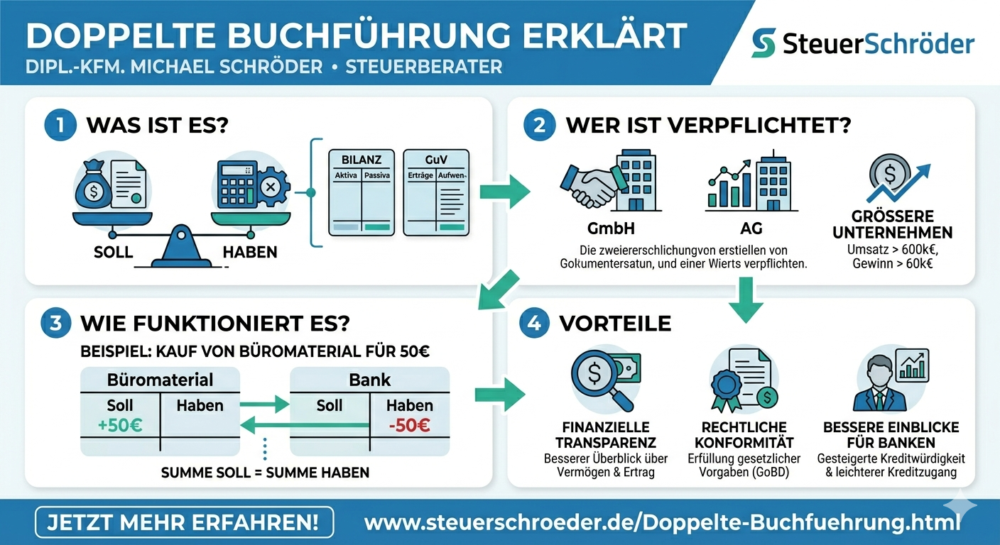 Doppelte Buchführung 2026 einfach erklärt mit Soll und Haben