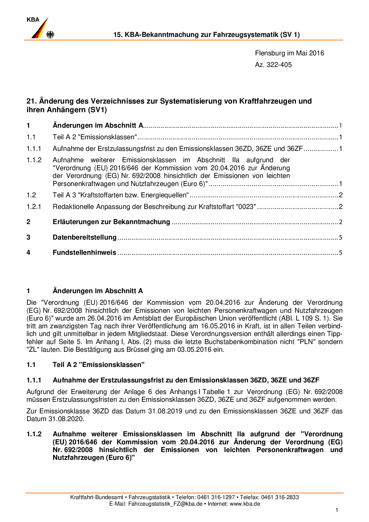 Emissionsklassen von Kraftfahrzeugen und ihren Anhängern