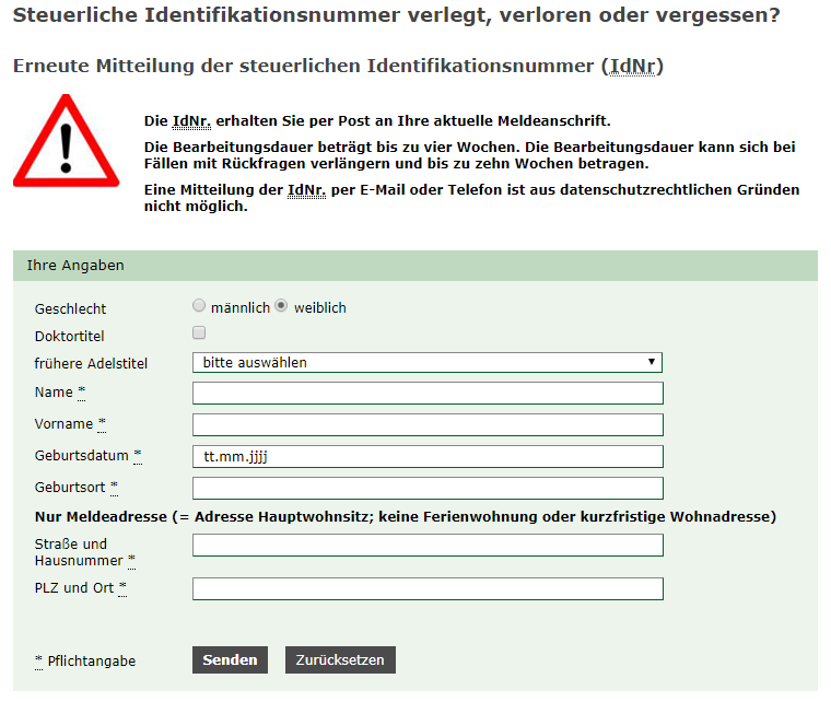 Steuerliche Identifikationsnummer verlegt, verloren oder vergessen? Erneute Mitteilung der steuerlichen Identifikationsnummer (IdNr)