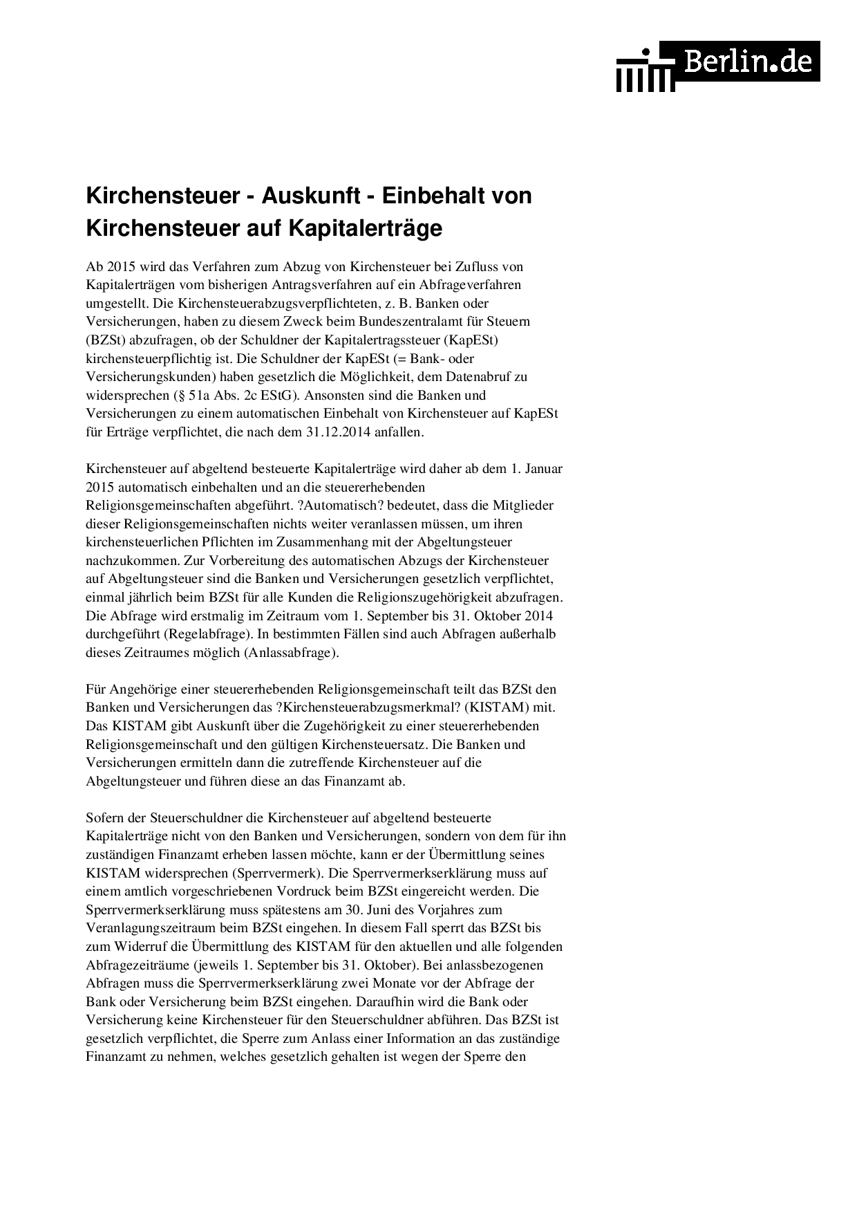 Kirchensteuer Kapitalertraege