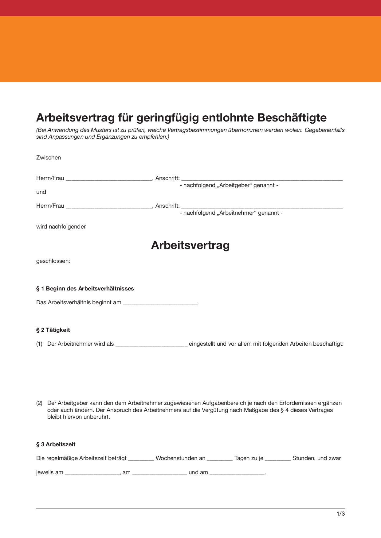 Minijob Arbeitsvertrag