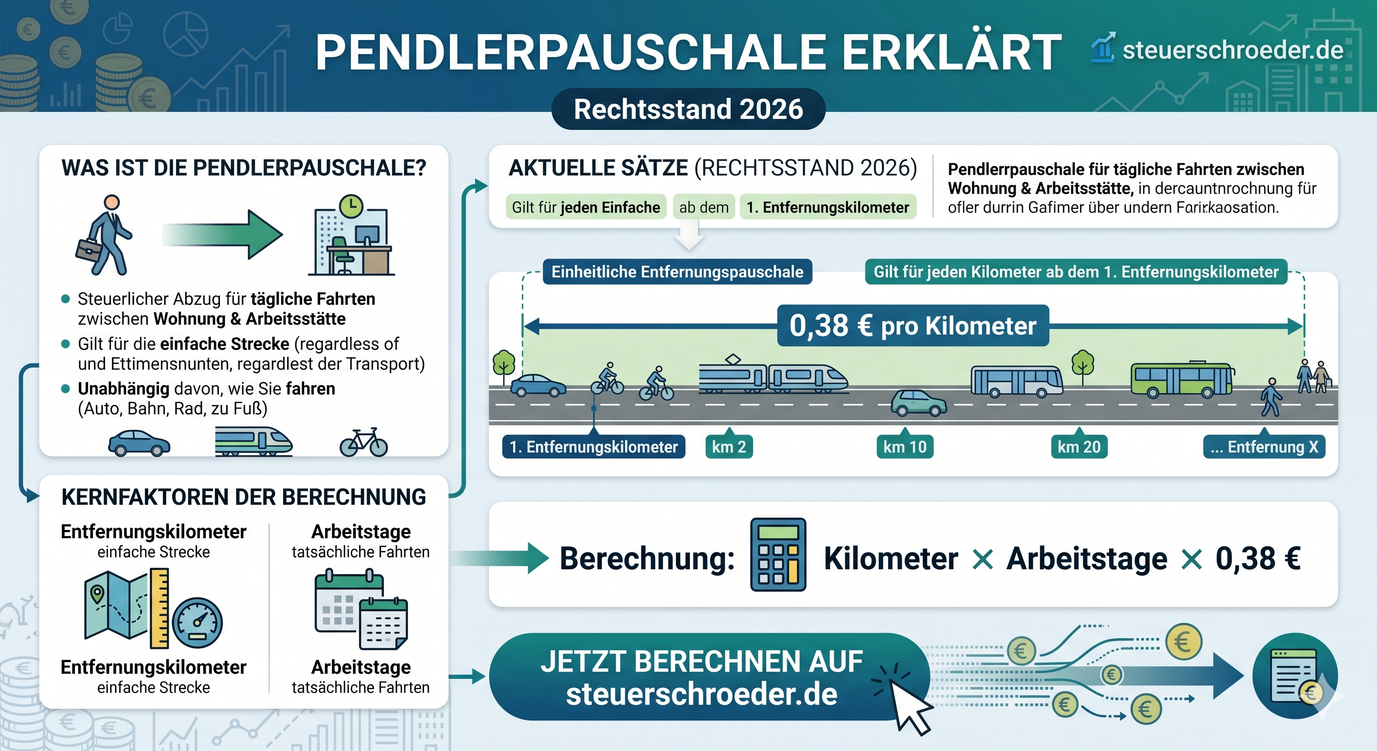 Infografik zur Pendlerpauschale und Entfernungspauschale 2026