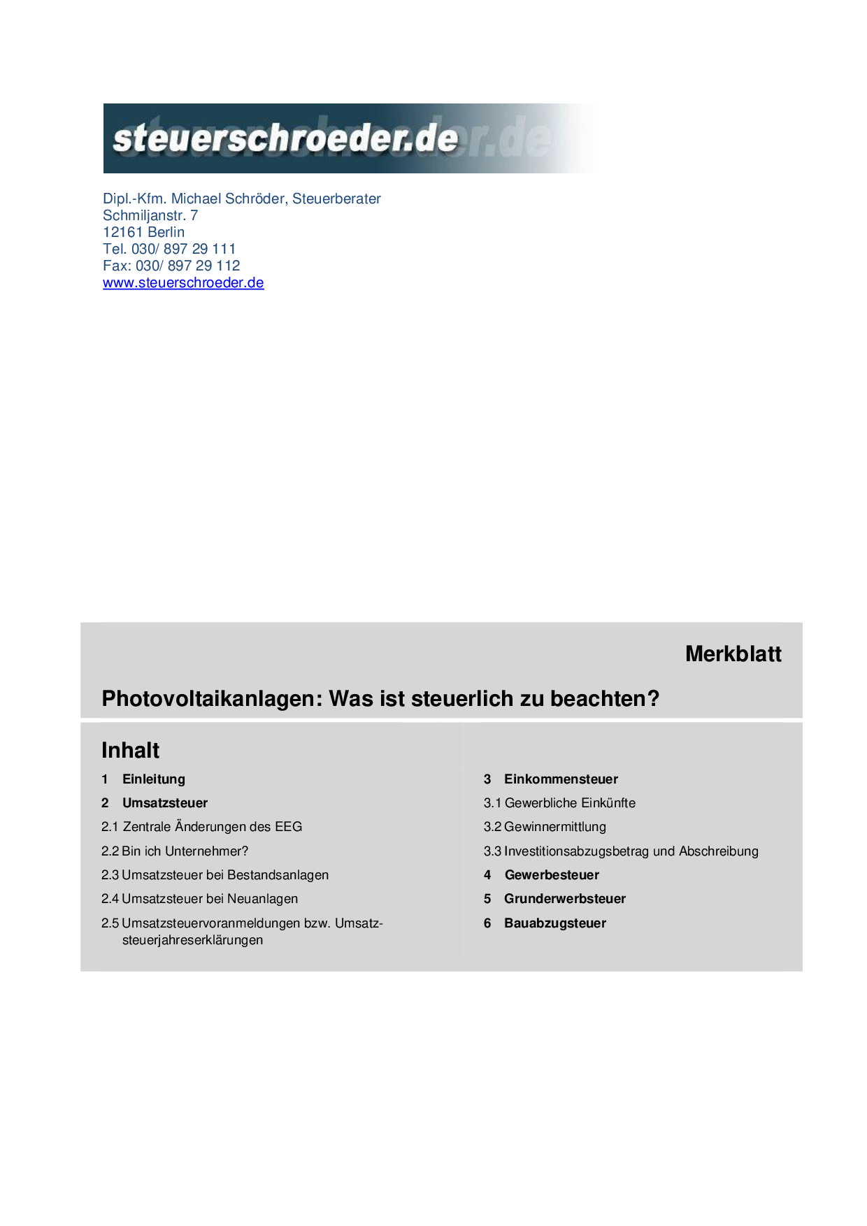 Photovoltaikanlage + Steuertipps