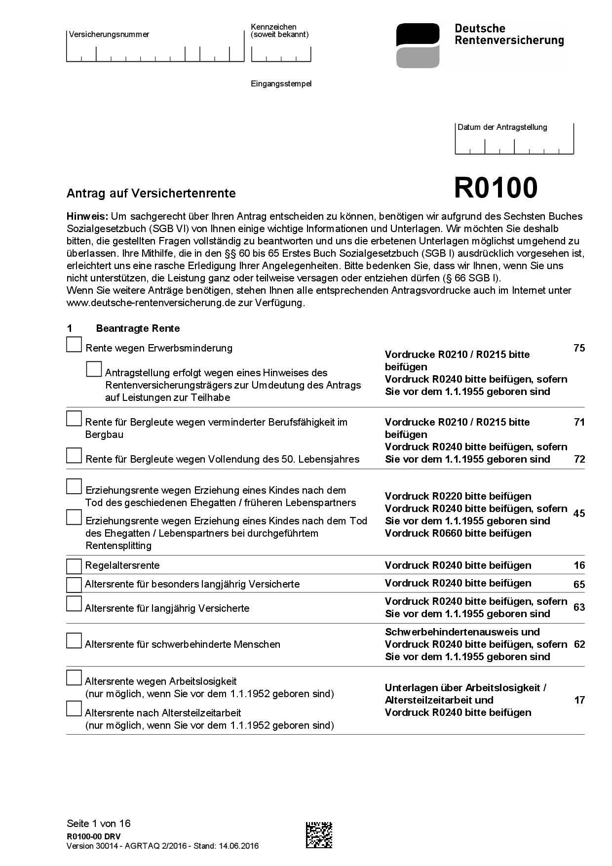 Rentenantrag Vordruck