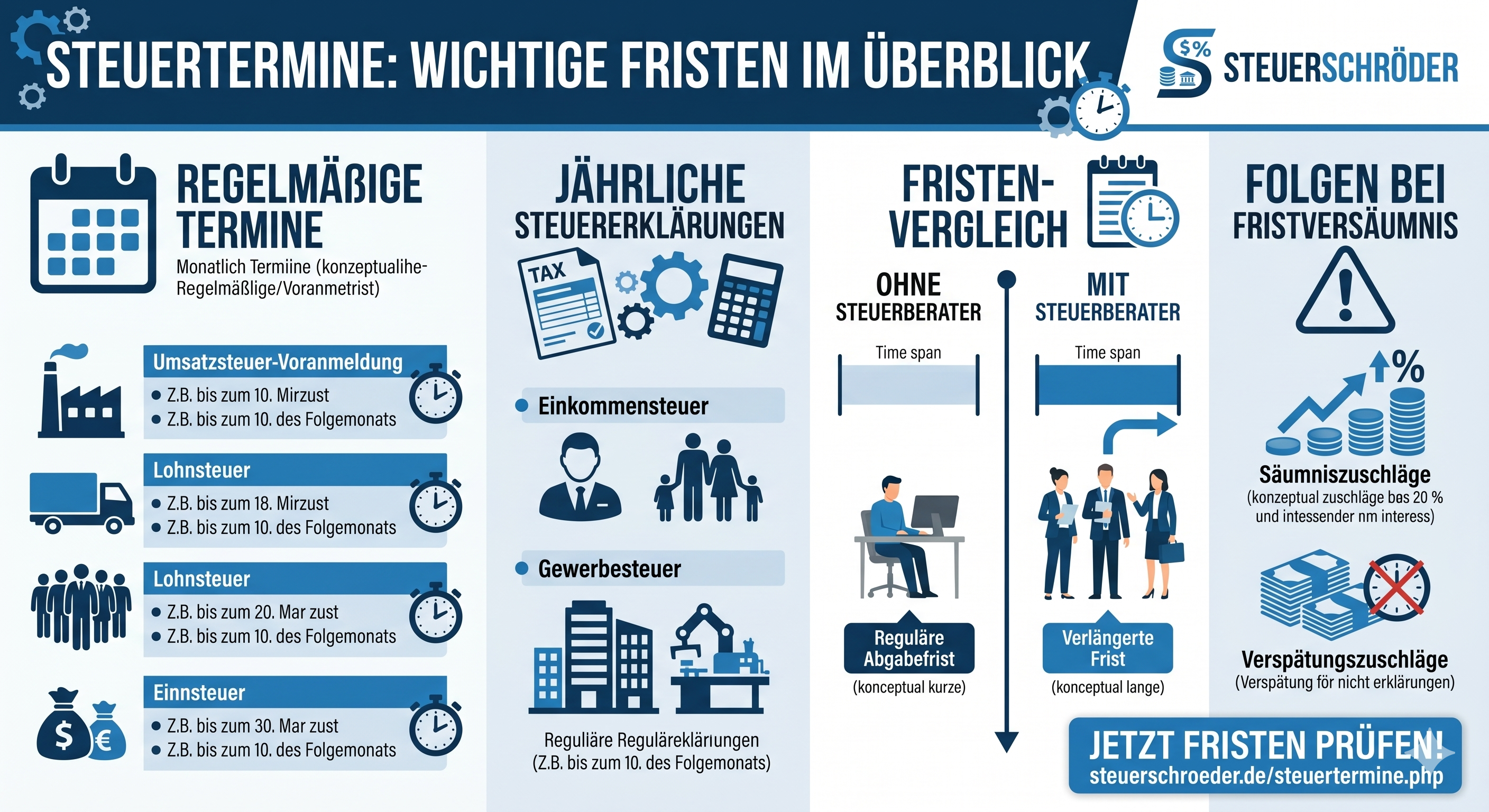 Steuertermine 2026 Übersicht mit Abgabefristen und Zahlungsschonfristen