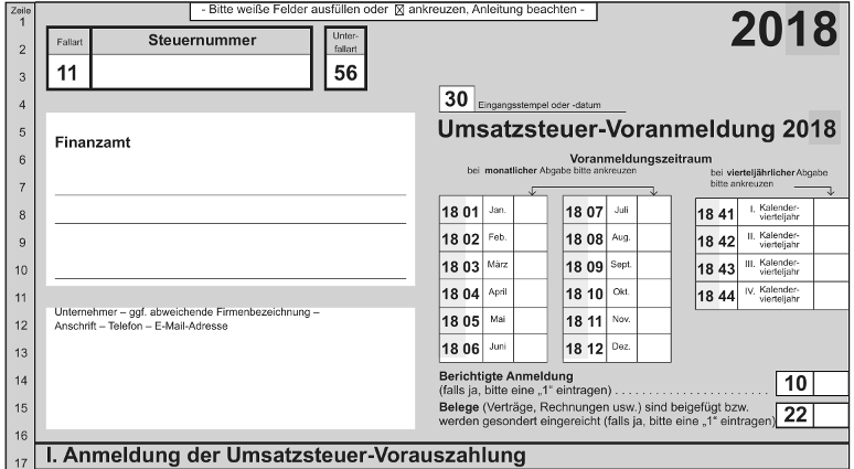 Umsatzsteuervoranmeldung online Formular per ELSTER Umsatzsteuervoranmeldung