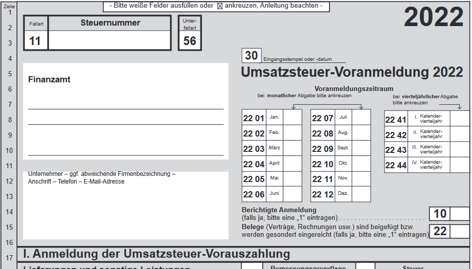 Umsatzsteuervoranmeldung online Formular per ELSTER Umsatzsteuervoranmeldung